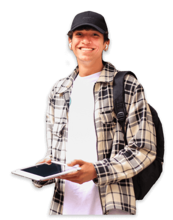 jovenes sonriendo y sosteniendo una tablet